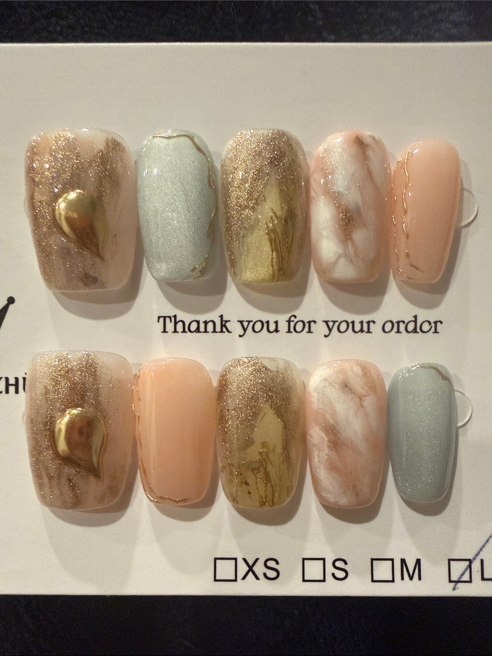 Neutral Marble & Gold handmade acrylic Press-On Nail Set